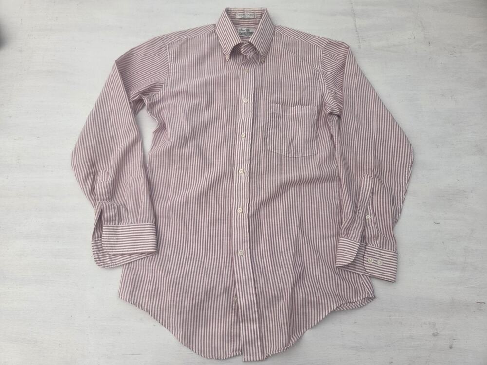 Vtg Sears Roebuck Shirt Mens 15 32/33 Button Up Red White Stripe Made USA